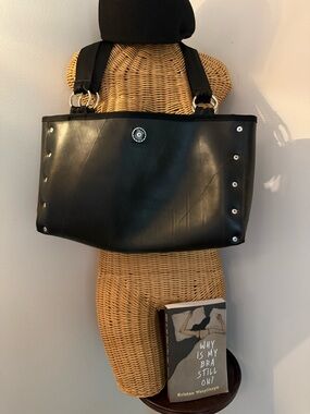 Classic Black Tote with Silver Stud Accents